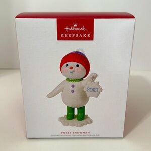 Hallmark Keepsake Sweet Snowman Ornament Holder 2023 6" Glitter Snowman